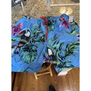 Oasis Swim Trunks Men’s 3XLT Blue Tropical Mesh Lining Board  Pockets Shorts NWT